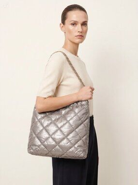 Senyu metallic Steel‎ Grey Quilted Chain Shoulder Bag